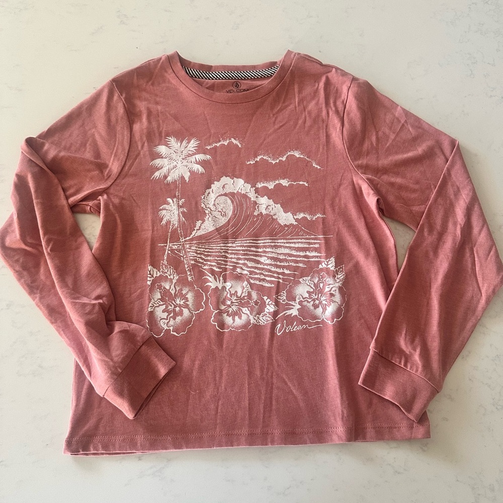 VOLCOM Rose Pink Long Sleeve Shirt Kids Girls Size Medium M 8/10 Ocean